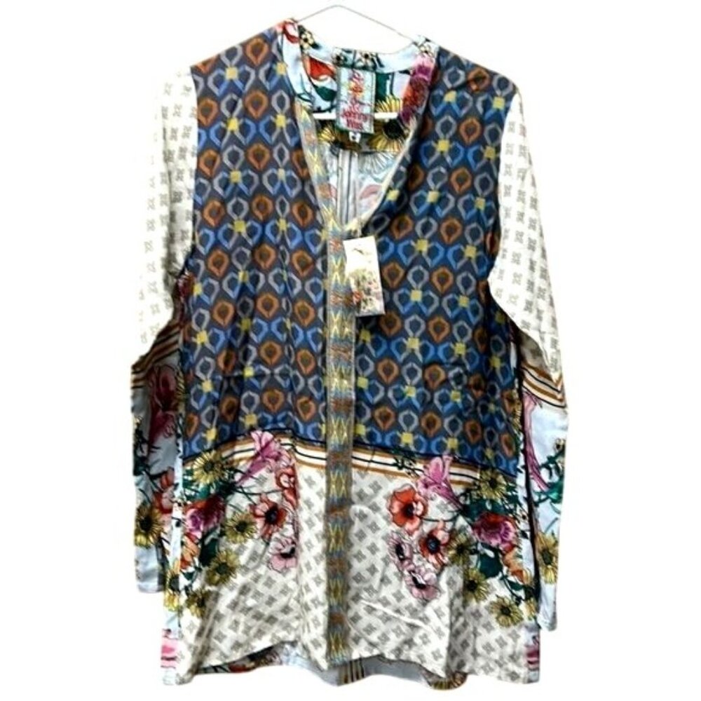Johnny Was Becca V-Neck Blouse XS Multicolor Floral Geometric Boho